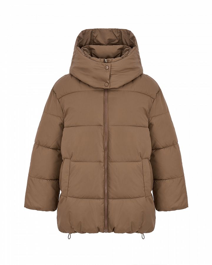Wydłużona kurtka puchowa z kapturem brązowa 240907/4 № 1