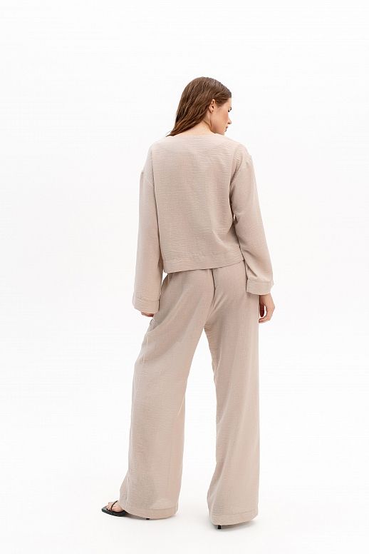 Lniany garnitur z koszulą oversize beżowy - №2