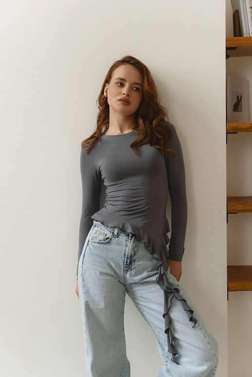 Longsleeve szary z falbanką