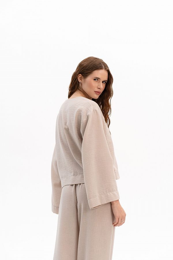 Lniany garnitur z koszulą oversize beżowy stroj30/07 #RU#  stroj30/07 № 3