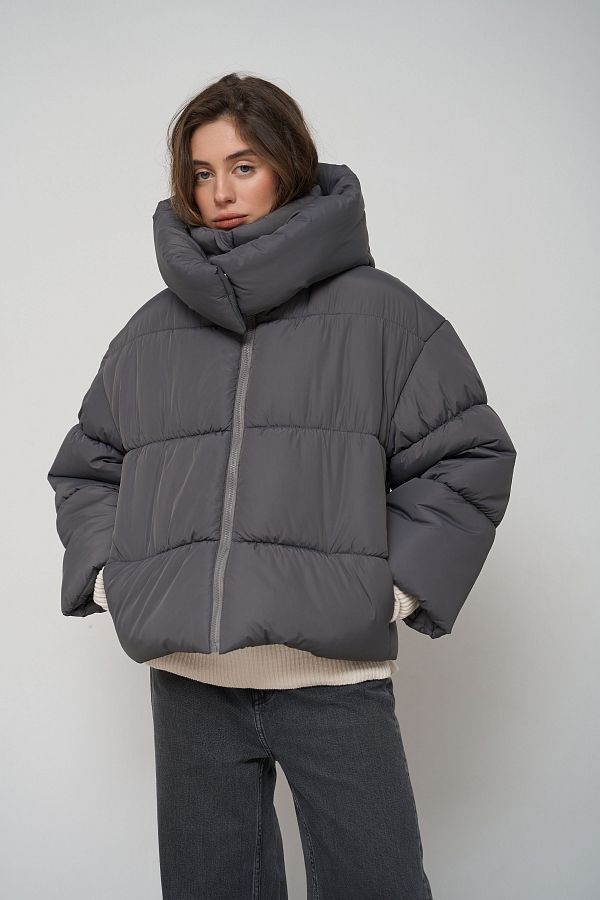 Kurtka przycięta z zamkiem grafitowa KR01104 № 1