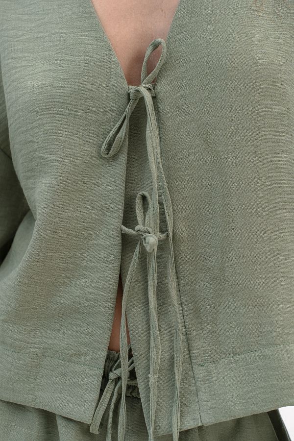 Lniany garnitur z koszulą oversize oliwkowy stroj30/05 #RU#  stroj30/05 № 4