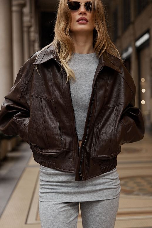 Kurtka oversize skórzana brązowa