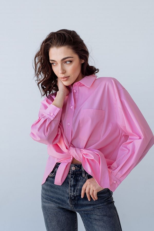 Klasyczna koszula w kolorze różowym S0522 #RU# Klasyczna bawełniana koszula w kolorze różowym S0522 № 4