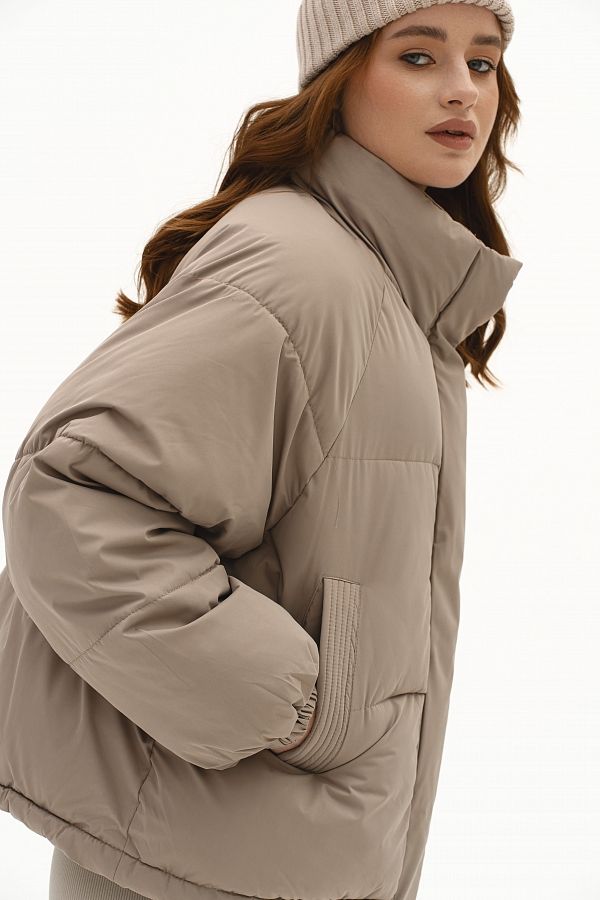 Kurtka puchowa ciemnobeżowa 240910/1 № 4