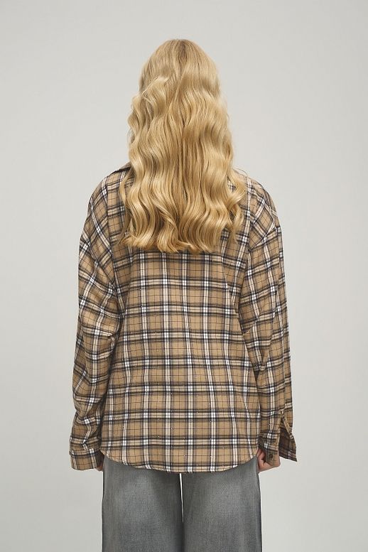 Koszula oversize w kratę beżowa z brązowym