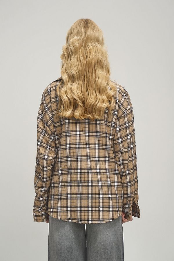 Koszula oversize w kratę beżowa z brązowym koszula1804 #RU#  koszula1804 № 2