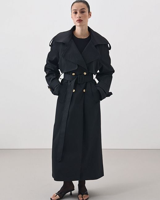 Trench maxi z bawełny czarny