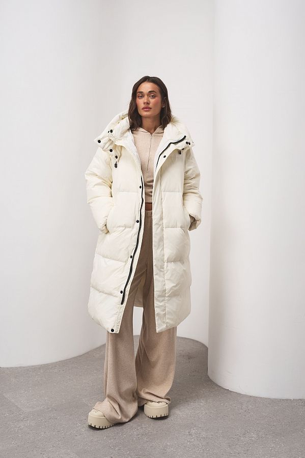 Długa kurtka puchowa z kapturem mleczna 240906/2 № 1