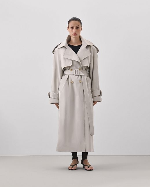 Trench maxi z bawełny jasnoszary