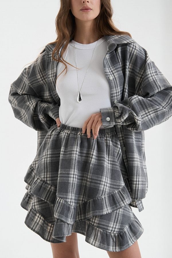 Koszula oversize w kratę szara  koszul01236 #RU#  koszul01236 № 2