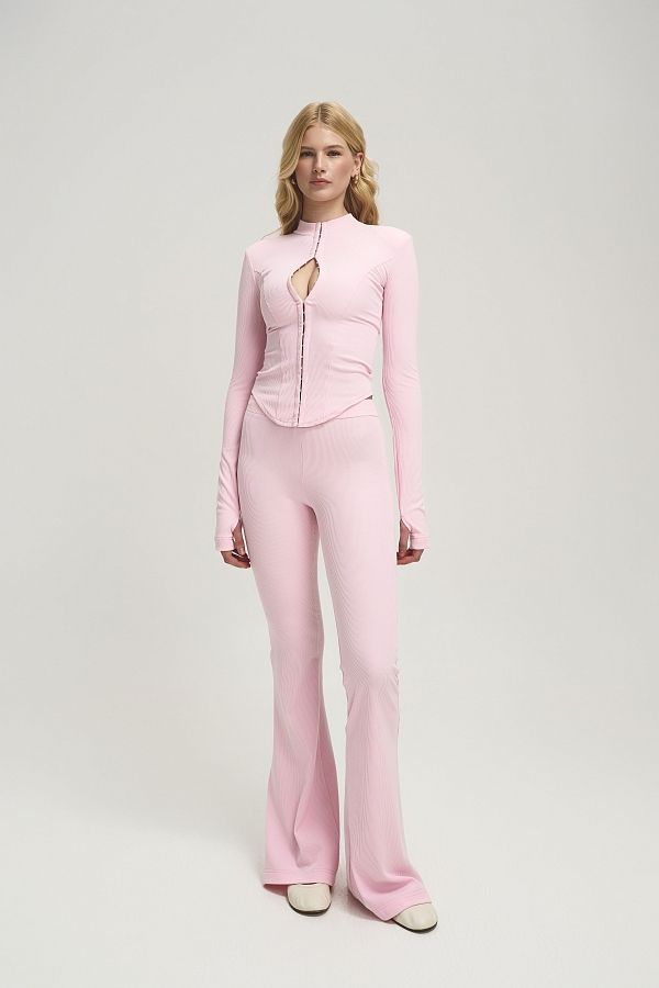 Komplet z topem zapinanym na haczyki i spodniami palazzo różowy haczki18/04 #RU#  haczki18/04 № 1