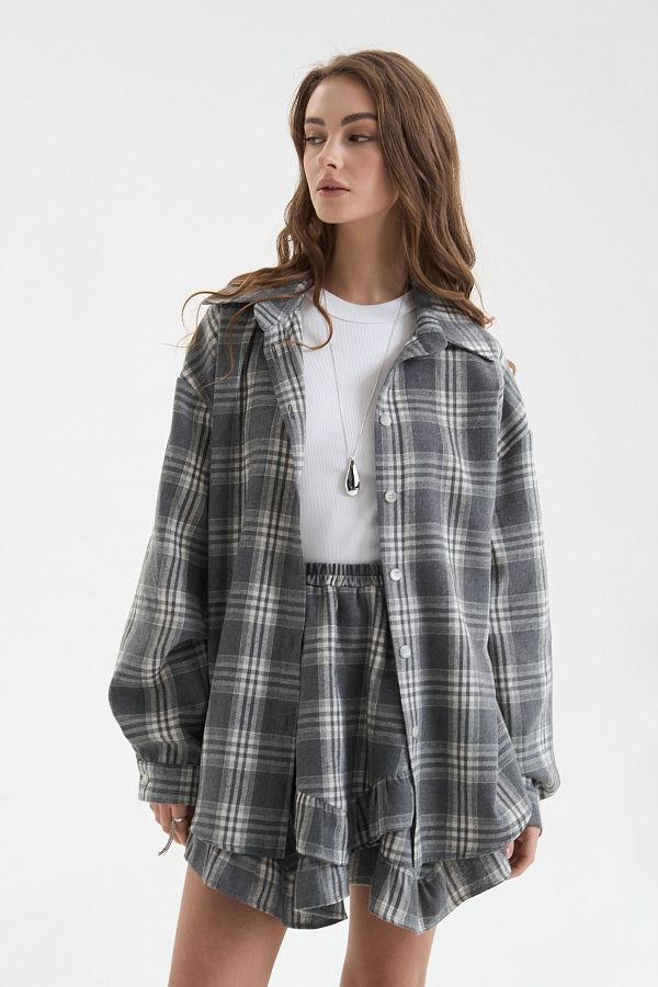 Koszula oversize w kratę szara  koszul01236 #RU#  koszul01236 № 1