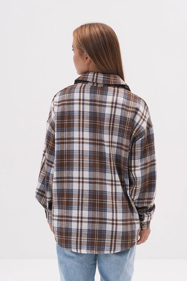 Koszula oversize w kratę mleczno brązowa kosz01/10 #RU#  kosz01/10 № 4