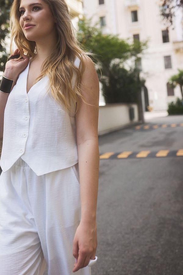 Lniany garnitur kamizelka i spodnie biały 24019/1 #RU#  24019/1 № 2