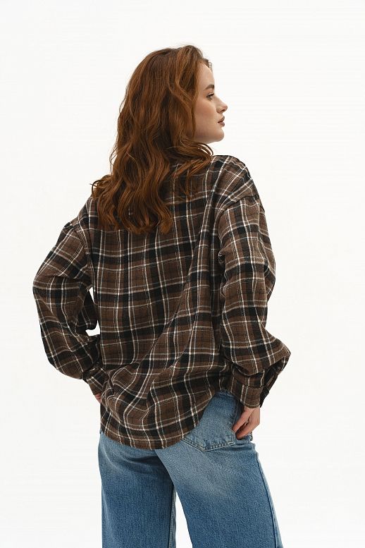 Koszula oversize w kratę brązowa - №2