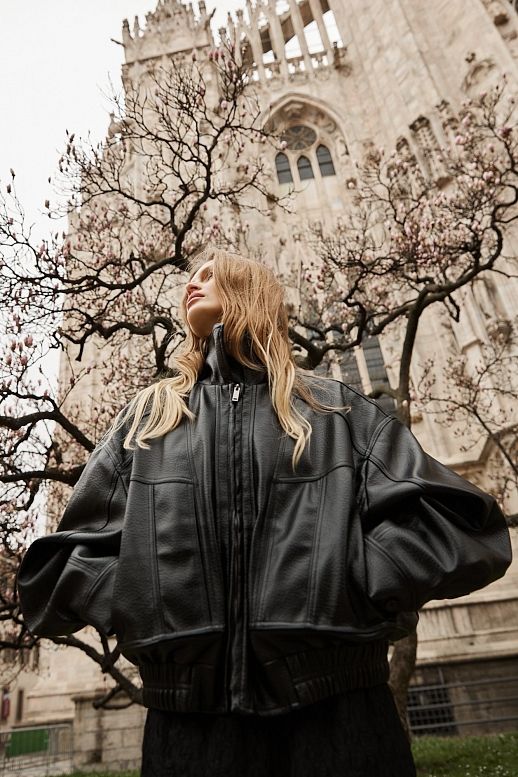 Kurtka oversize skórzana czarna