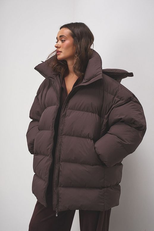 Kurtka puchowa oversize czekoladowa