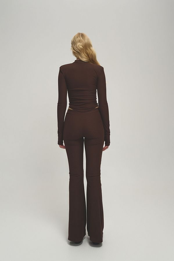 Komplet z topem zapinanym na haczyki i spodniami palazzo brązowy haczki18/07 #RU#  haczki18/07 № 3