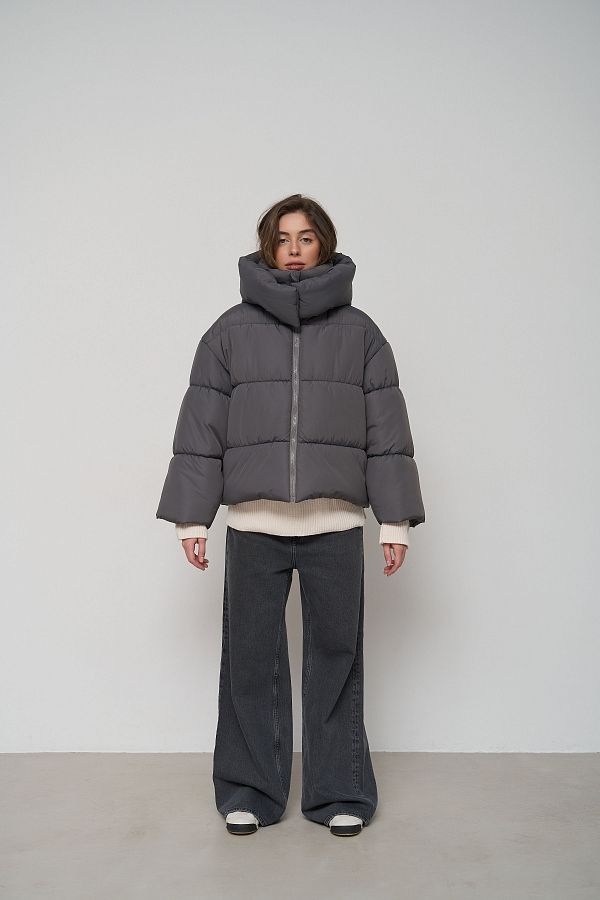 Kurtka przycięta z zamkiem grafitowa KR01104 № 6