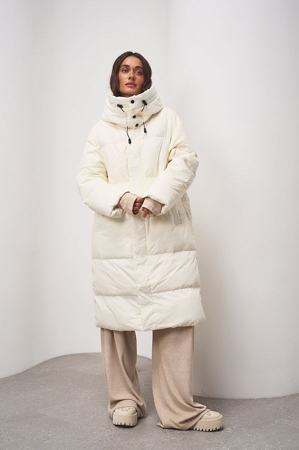 Długa kurtka puchowa z kapturem mleczna 240906/2 № 5