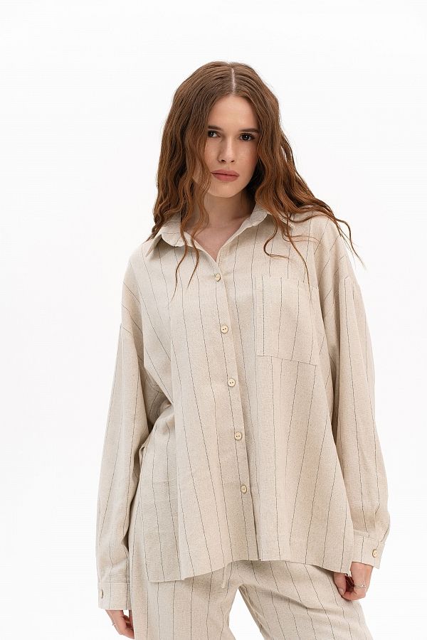 Lniana koszula z długim rękawem beżowa kosz30/08 #RU#  kosz30/08 № 1