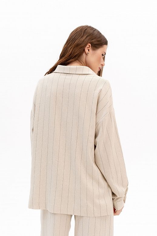 Lniana koszula z długim rękawem beżowa - №2