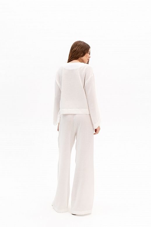Lniany garnitur z koszulą oversize biały - №2