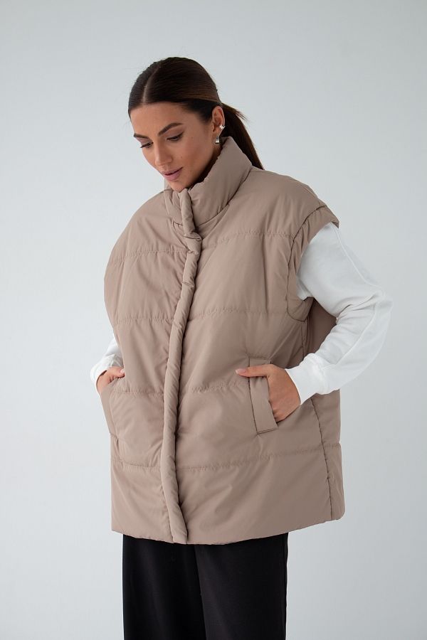 Kamizelka przedłużona z zamkiem cappuccino J001/2 № 1