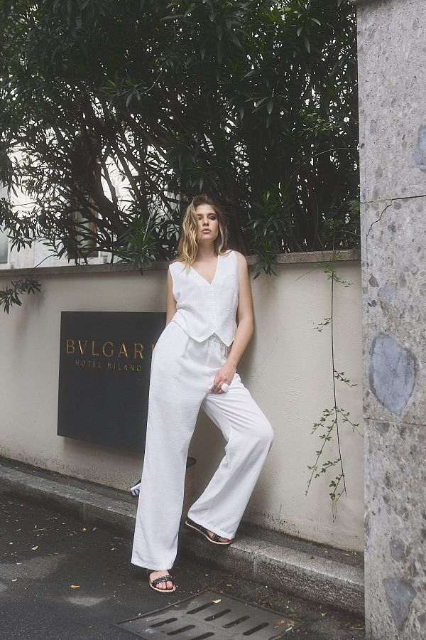 Lniany garnitur kamizelka i spodnie biały 24019/1 #RU#  24019/1 № 1