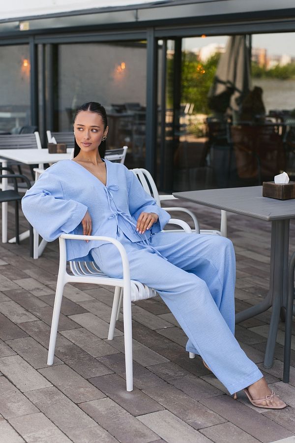 Lniany garnitur z koszulą oversize błękitny stroj01/07 #RU#  stroj01/07 № 1