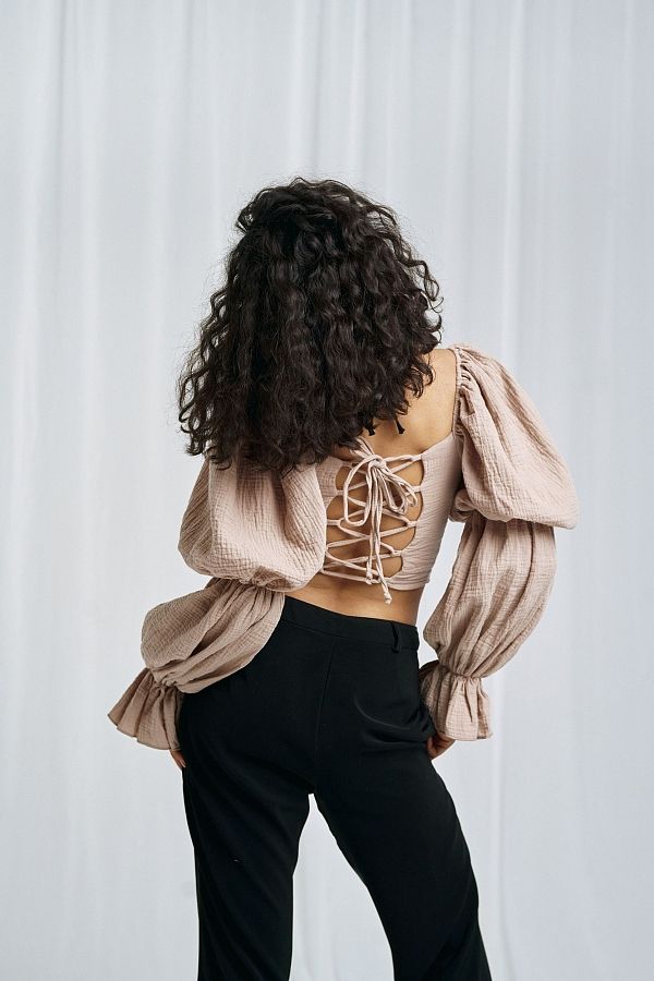 Top muślinowy beżowy D0223/2 #RU# Muślinowy top w kolorze beżowym D0223/2 № 4