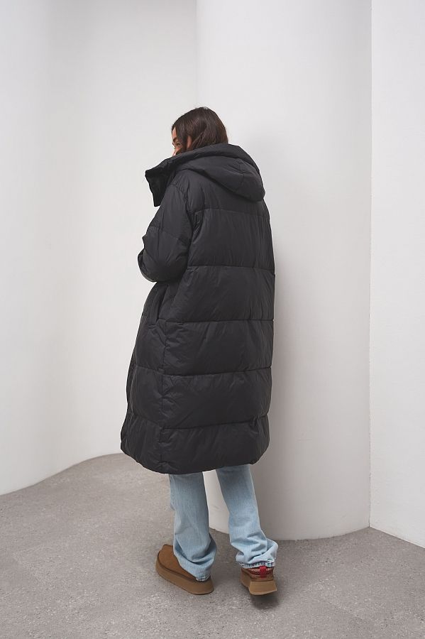 Długa kurtka puchowa z kapturem czarna 240906/1 № 3