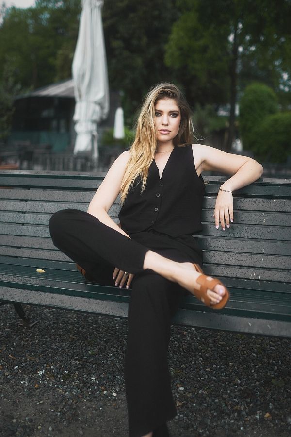 Lniany garnitur kamizelka i spodnie czarny 24019/2 #RU#  24019/2 № 1