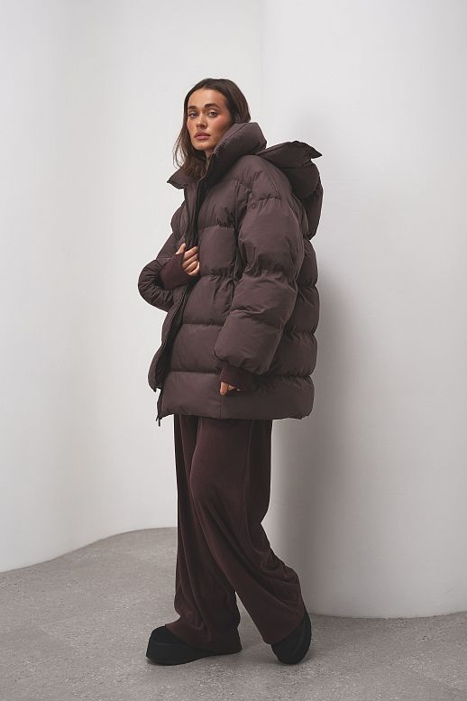 Kurtka puchowa oversize czekoladowa