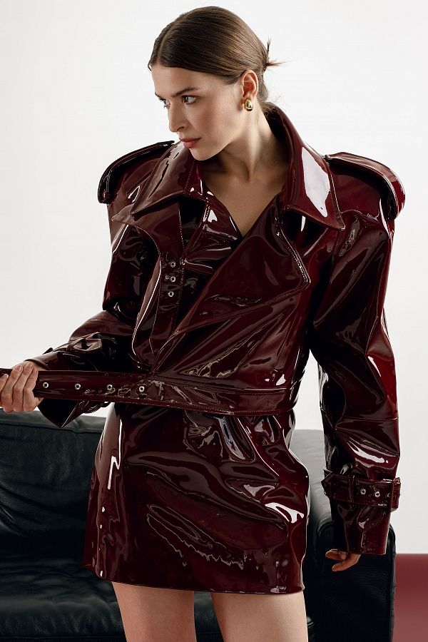 Lakierowana spódnica z eko-skóry bordowa prem25/08 № 4