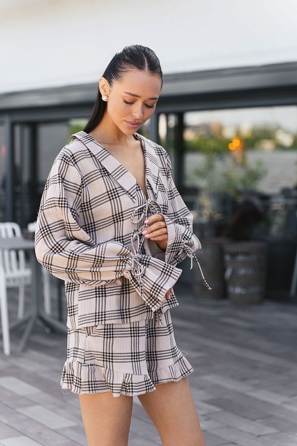 Muślinowy garnitur w kratę beżowy z białym muslin02/08 #RU#  muslin02/08 № 5