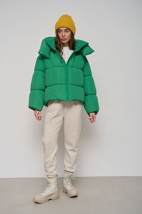 Kurtka przycięta z zamkiem zielona KR01106 № 1