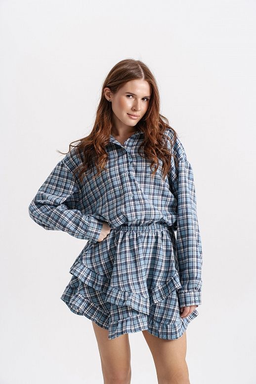 Koszula oversize w kratę błękitna