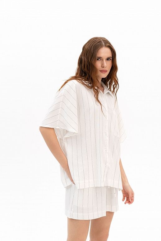 Lniana koszula z krótkim rękawem biała - №2