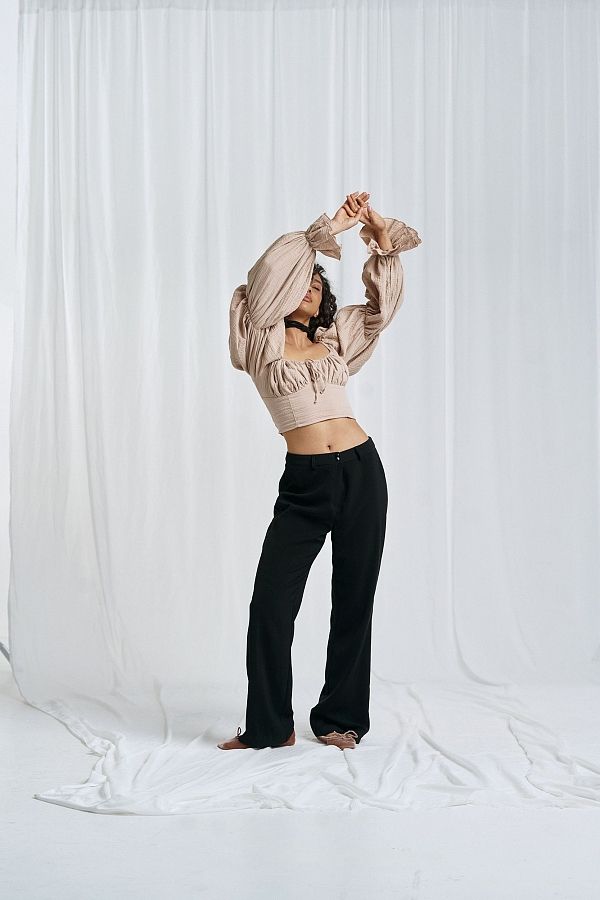 Top muślinowy beżowy D0223/2 #RU# Muślinowy top w kolorze beżowym D0223/2 № 3