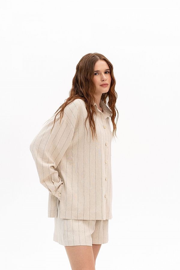 Lniana koszula z długim rękawem beżowa kosz30/08 #RU#  kosz30/08 № 3