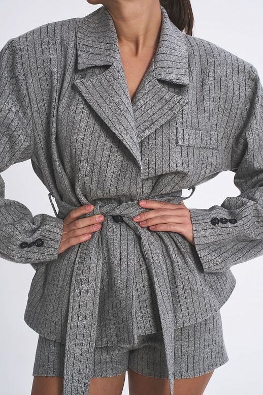 Wełniana marynarka z paskiem szara