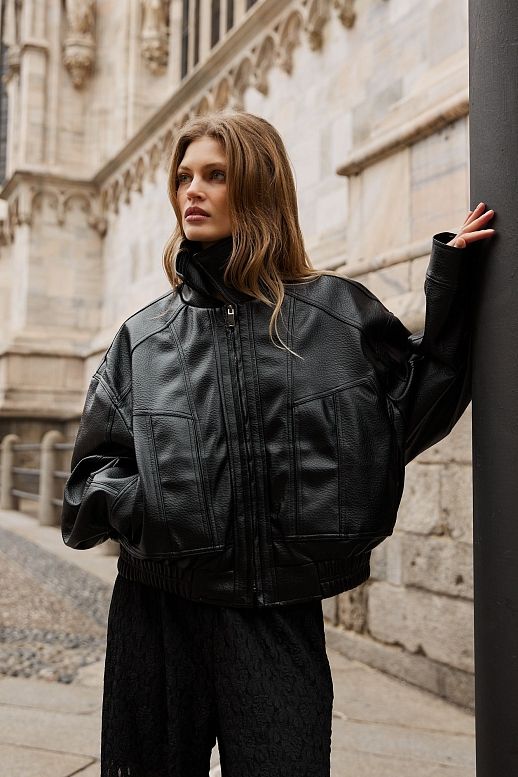 Kurtka oversize skórzana czarna