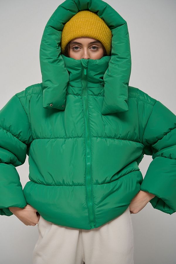 Kurtka przycięta z zamkiem zielona KR01106 № 6