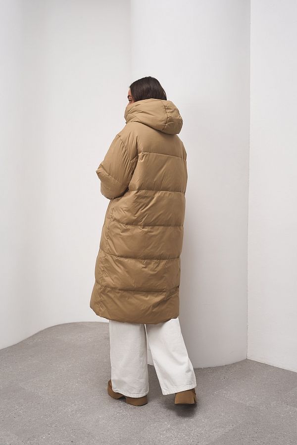 Długa kurtka puchowa z kapturem beżowa 240906/3 № 3