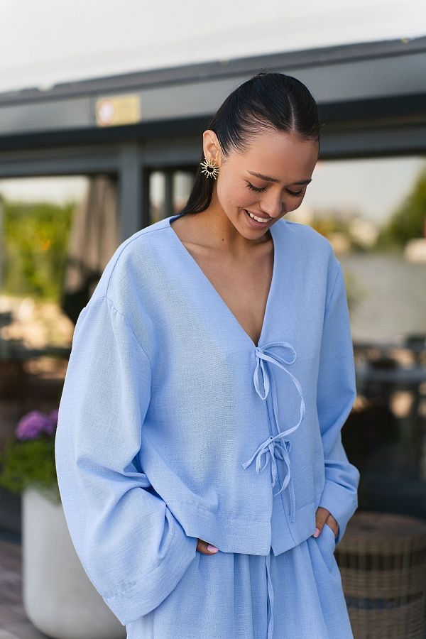 Lniany garnitur z koszulą oversize błękitny stroj01/07 #RU#  stroj01/07 № 3