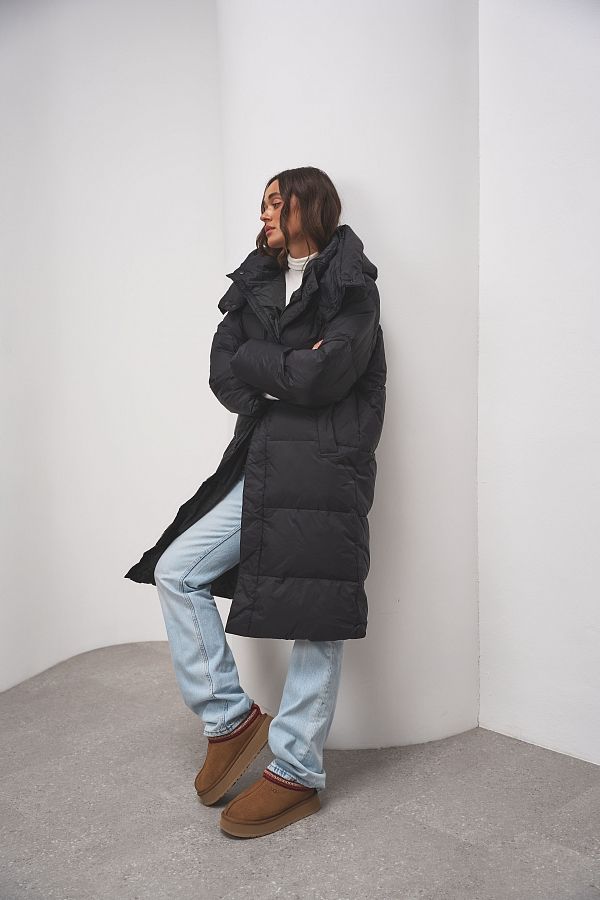 Długa kurtka puchowa z kapturem czarna 240906/1 № 2